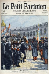 Presentasjon av flagget til Regiment of China av general Faure Biguet (Faure-Biguet) til general Arnoux guvernør ved Invalides i Paris, i "Le petit Parisien"" 1901 (gravering) av French School