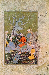 Prinsjakt med falker, illustrasjon for The Arabian Nights, 1895 (fargegravering) av French School