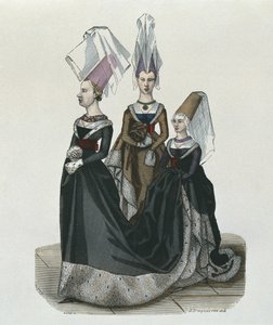 Prinsesse og ventedamer i 1470, gravert av Gautier av French School