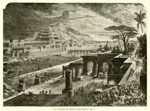 Erobring av Babylon av Kyros hær (gravering) av French School