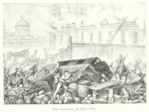 Capture of Louvre, 29. juli 1830 (gravering) av French School