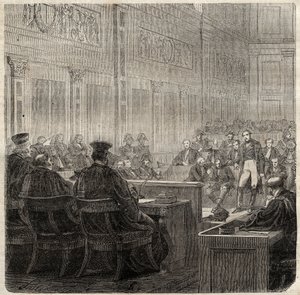 Prosesser ved Royal Court of Poitiers av general Jean Baptiste Breton (Jean-Baptiste) dit Berton (1769-1822) i 1822 - av French School