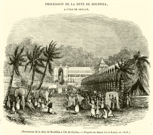 Prosesjon av Buddhas tann på øya Ceylon (gravering) av French School