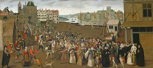 Prosesjon av Den hellige liga på Place de Grève, forlater Saint-Jean Arch, Paris, 1590-3