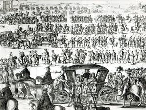 Prosesjon av inntoget av den unge kongen Ludvig XIV som barn i byen Paris den 18. august 1649, detalj av French School