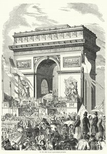 Prosesjon som passerer foran den franske provisoriske regjeringen ved Triumfbuen, Paris av French School