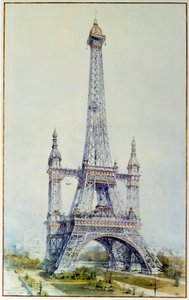 Prosjekt for å modifisere Eiffeltårnet for 1900-utstillingen (mai 1896). Gravering fra 1896. Paris, Riksarkivet av French School