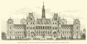 Prosjekt av M Magne, en av de mest bemerkede i konkurransen laget for gjenoppbyggingen av Hotel de Ville av French School