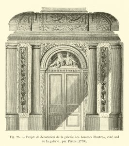 Utsmykningsprosjekt for galleriet av berømte menn, sørsiden av galleriet, av Pietre, 1778 av French School
