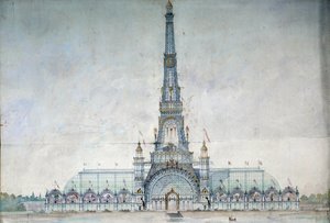 Projet nekter å modifisere Eiffeltårnet for utstillingen fra 1889 av Gustave Raulin av French School