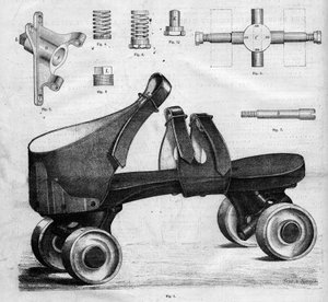 Prototype av rulleskøyter. Gravering i "The Illustrous Universe" av French School