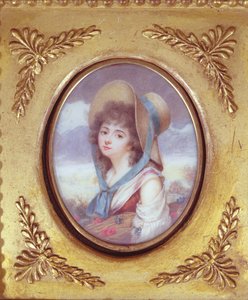 Pulcherie de Valence som bærer en bunke med hvete med valmuer og kornblomster, ca. 1783 (wc) av French School