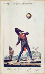 Elev av Lycee Napoleon Playing Ball, ca. 1805 (fargegravering) av French School