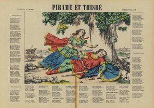 Pyramus og Thisbe (fargelitografi) av French School
