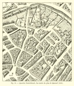 Saint-Benoit-distriktet, faksimile av kartet over Quesnel, 1608 av French School