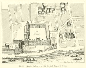 Louvre-distriktet i 1714, faksimile av Boudans plan av French School