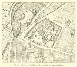 Temple Quarter, i 1652; faksimile av kartet over Gomboust av French School
