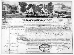 Kvittering utstedt av Compagnie du Canal du Midi for transport av varer fra Bordeaux til Beziers, 1857 (bw-foto av gravering) av French School
