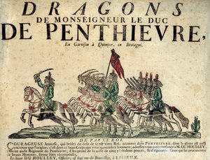 Rekrutteringsplakat av et regiment av drager av Monsignor hertugen av Penthievre. 18. århundre. Paris, Musee de l'Armee av French School