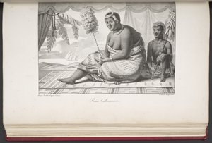 Reine Cahoumanou, Inhabitants of the Sandwich Islands, fra Picturesque Travel Around the World, med portretter av villmenn fra Amerika, Asia, Afrika og øyene i det store hav; landskap, havutsikt og flere naturhistoriske gjenstander; av French School