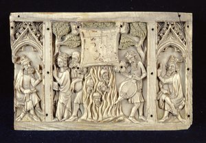Relief, das Szenen aus dem Leben der hl. Katharina von Alexandria zeigt, ca. 1370-80