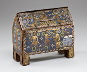 Relikvie-chasse som viser martyrdøden til Thomas Becket, Limoges, ca. 1210 (kobberlegering og emalje over trekjerne)