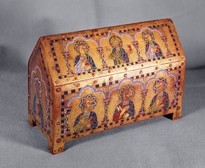 Reliquary of St. Anne depicting Christ with St. Peter and the Four Evangelists (bronze & enamel) av French School