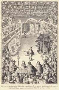 Representasjon av en ballett for Henri III og hans domstol, i Louvre-galleriet (gravering) av French School