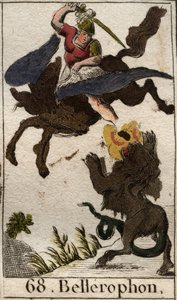 Representasjon av Bellerophon, rir Pegase, dreper kimæren (representasjon av Bellerophon, på Pegasus, med spissen av kimæren). Fra "Mythology of Youth" av Pierre Blanchard 1803. av French School