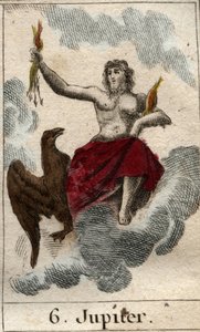 Representasjon av Jupiter (eller Jove) gudenes konge, og guden for himmel og torden). Fra "Mythology of Youth" av Pierre Blanchard 1803. av French School