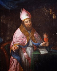 Representasjon av Saint Francis de Sales (1567-1622) i ferd med å skrive av French School