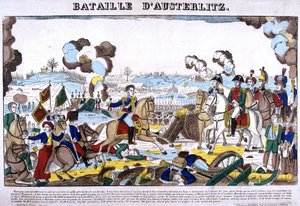 Representasjon av slaget ved Austerlitz, eller slaget om de tre keiserne, 02.12.1805. Bilde av Epinal av French School