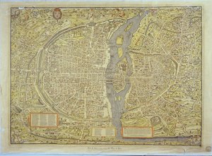 Reproduksjon av Basel-kartet over Paris, opprinnelig produsert i 1552-59