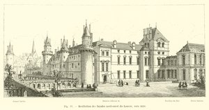 Rekonstruksjon av de nordvestlige fasadene til Louvre, rundt 1610 av French School