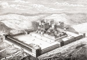 Restaurert andre tempel som erstattet Salomos tempel, Jerusalem, fra Les Merveilles de la Science, publisert 1870 av French School