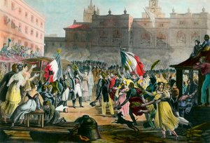 Retur av Napoleon Bonaparte (1769-1821) fra Elba Island til Grenoble i mars 1815. Gravering rundt 1815 Privat samling av French School