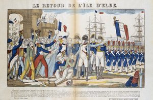 Retur av Napoleon Bonaparte (1769-1821) fra hans eksil til Elba Island i 1815. Bilde av Epinal av French School