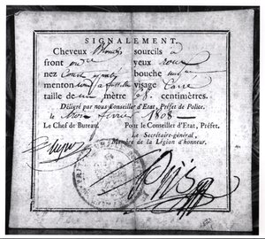 Baksiden av et sikkerhetskort, 1808 (penn og blekk på papir) av French School