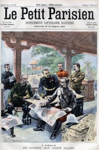 Revolt des Boxers: Un conseil des chefs alllied (fransk, russisk, amerikansk, engelsk, japansk) (ALLIERT COUNCIL OF WAR) - i «Le Petit Parisien» av French School