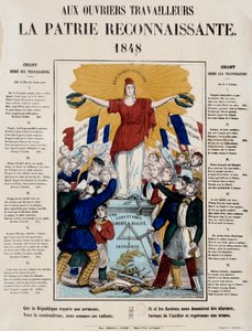 Revolusjonen i 1848 og fødselen av den andre republikken: manifest og sang med tittelen "Til arbeidere, det takknemlige hjemlandet", Republique blir møtt av arbeiderne. 1848 Paris, Musee Carnavalet av French School