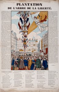 1848-revolusjonen: plantasjen av Frihetens tre 25. mars 1848. Gravering av Paris 1848, Musee Carnavalet av French School