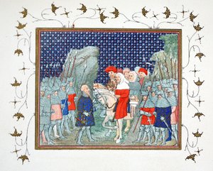 Richard II forrådt på Penmaur Rhos og tatt til fange av hertugen av Northumberland, faksimilekopi fra Le Prinse et Mort du Roy Richart av Jean Creton, gjengitt 1800-tallet av French School