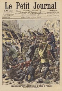 Opptøyer i Paris på 1. mai (fargelitografi) av French School