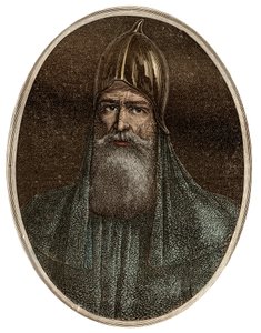 Riourik (Riurik, Rurik Rouri) varegue-prins fra 900-tallet - Portrett av Rurik, en varangiansk høvding og grunnlegger av Kievan Rus (ca. 830-ca. 879) - New National Encyclopedia av Maurice La Charest - 1870 - av French School