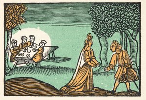 Riquet with the Tuft, fra Histories or Tales of Past Times fortalt av Mother Goose, With Morals, av M Perrault, pub. 1925 (håndfarget treblokktrykk) av French School