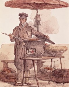 Selger av ristede kastanjer, print, Frankrike av French School