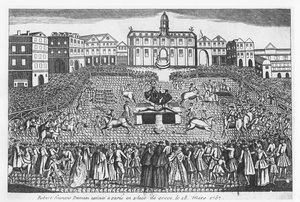 Robert-Francois Damiens henrettet på Place de Grève, Paris, 28. mars 1757 av French School
