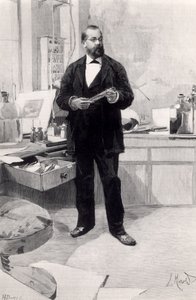 Robert Koch (1843-1910) i laboratoriet hans, fra Le Monde Illustre, 29. november 1890 av French School