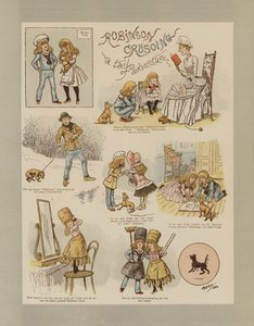 Robinson Crusoe (farge litho) av French School
