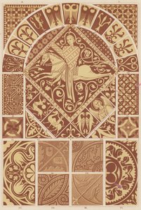 Romersk-gotisk kunst (farge litho) av French School
